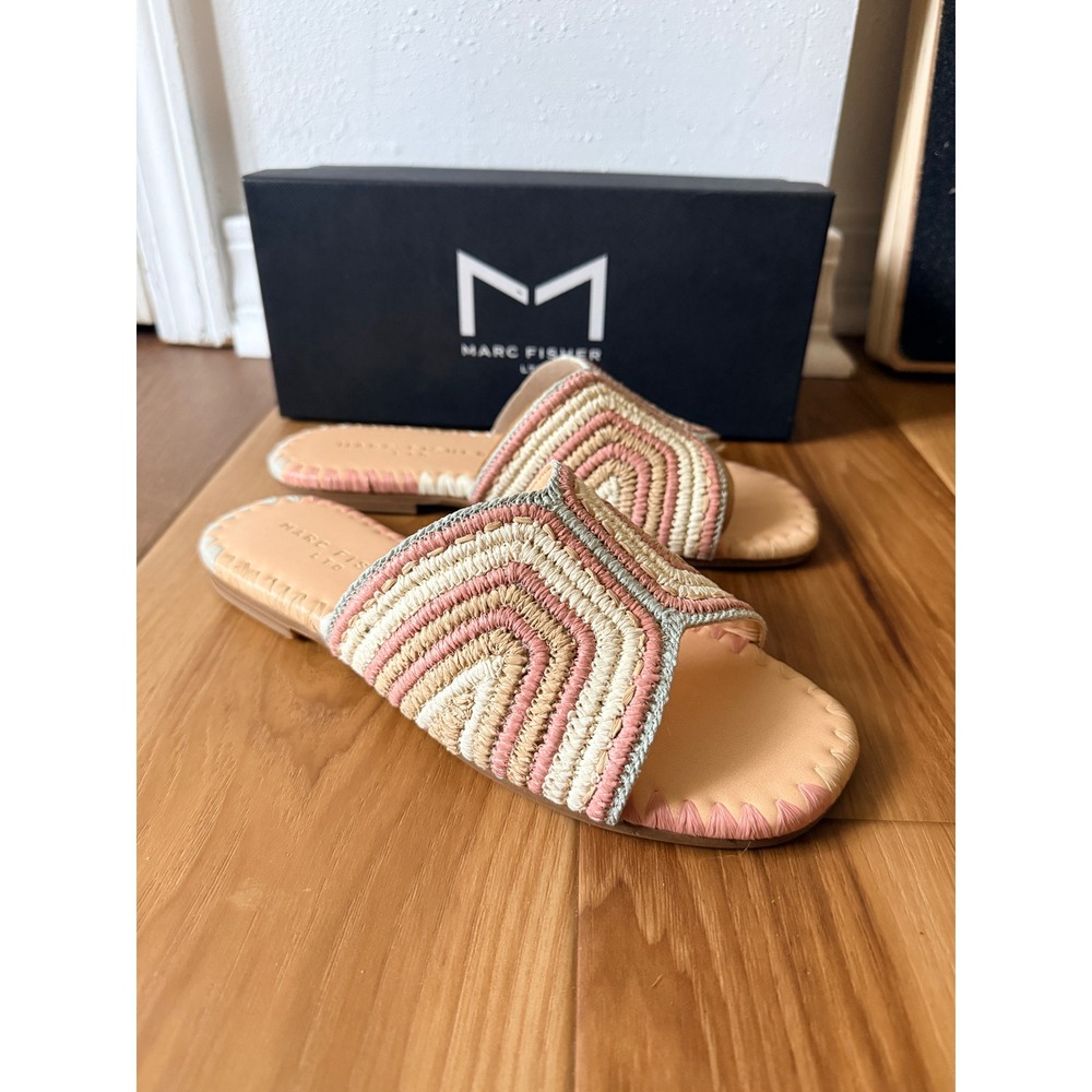 Marc Fisher LTD Nottie Raffia Slide Sandals Light Natural Pink Multi‎  7M